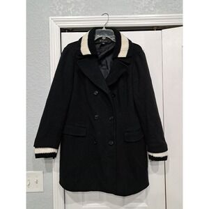INC International Concepts Women Pea Coat XL Black Cotton Jersey Contrast Collar